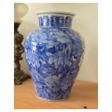 Chinoiserie Porcelain Table Vase with Asian Floral Motif 13" (blue and white)