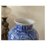 Chinoiserie Porcelain Table Vase with Asian Floral Motif 13" (blue and white)