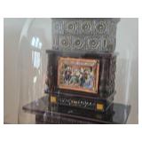 8 1/2" Miniature Doll House Tile Stove 1:12 Scale Replica under Glass Dome