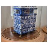 8 1/2" Miniature Doll House Tile Stove 1:12 Scale Replica under Glass Dome