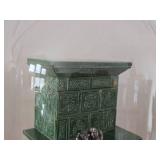 8 1/2" Miniature Doll House Tile Stove 1:12 Scale Replica under Glass Dome