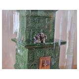 8 1/2" Miniature Doll House Tile Stove 1:12 Scale Replica under Glass Dome
