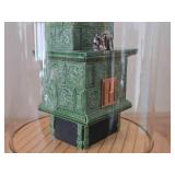 8 1/2" Miniature Doll House Tile Stove 1:12 Scale Replica under Glass Dome