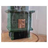 8 1/2" Miniature Doll House Tile Stove 1:12 Scale Replica under Glass Dome