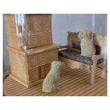 Miniature Doll House Tile Stove Scale Replica with Dogs, Bench and Area Rug under Glass Dome