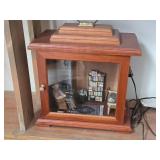 Miniature Doll House Scale Replica Lighted Display in Wood Mantle Case - Woman in Library
