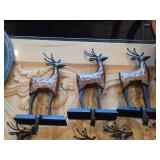 Lot of (3) 8" Reindeer theme Rustic Wooden and Metal Christmas Stocking Holder Mantle Décor