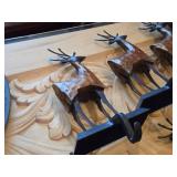 Lot of (3) 8" Reindeer theme Rustic Wooden and Metal Christmas Stocking Holder Mantle Décor