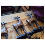 Lot of (3) 8" Reindeer theme Rustic Wooden and Metal Christmas Stocking Holder Mantle Décor