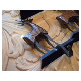 Lot of (4) 8" Reindeer theme Rustic Wooden and Metal Christmas Stocking Holder Mantle Décor