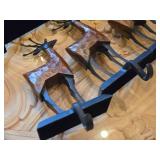 Lot of (4) 8" Reindeer theme Rustic Wooden and Metal Christmas Stocking Holder Mantle Décor