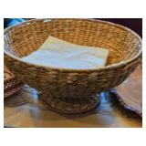 Lot of (3) Wicker Baskets - Large Bowl, Small Bowl and Two Handled Basket