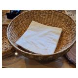 Lot of (3) Wicker Baskets - Large Bowl, Small Bowl and Two Handled Basket
