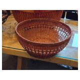 Lot of (4) Wicker Baskets - Large One Handle Basket, Large Two Handle Basket, Two Small Bowls