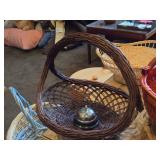 Lot of (4) Wicker Baskets - Large One Handle Basket, Large Two Handle Basket, Two Small Bowls
