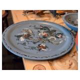 Vintage Norwegian Rosemaling Wooden Plate and Bowl Set of 4 - 12" Plate, 9" Bowl (x2), 8"Dx7" Bowl with Lid