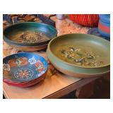 Lot of (3) Vintage Norwegian Rosemaling Wooden Bowls 12", 10" and 7"