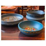 Lot of (3) Vintage Norwegian Rosemaling Wooden Bowls 9"Dx6", 9"Dx2" and 12"Dx2" (blue)