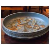 Lot of (3) Vintage Norwegian Rosemaling Wooden Bowls 9"Dx6", 9"Dx2" and 12"Dx2" (blue)