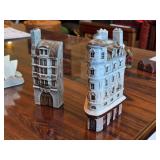 Lot of (2) Gault 7" Hand Made Ceramic Miniature Scale Replica Buildings - Hotel de Paris, Parisian Residential Building with Louis Viutton Store