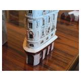 Lot of (2) Gault 7" Hand Made Ceramic Miniature Scale Replica Buildings - Hotel de Paris, Parisian Residential Building with Louis Viutton Store