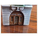Lot of (2) Gault 7" Hand Made Ceramic Miniature Scale Replica Buildings - Hotel de Paris, Parisian Residential Building with Louis Viutton Store