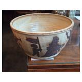 Hand Made Studio Pottery Bowl - European Carved Figurines by Hamilton Signed circa 1980