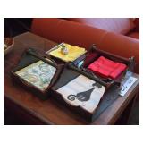 (3) Handmade Wooden Napkin Holder Tray with Handle (Norway) and (1) Mariposa Metal ; Silver Finish Napkin Holder Tray