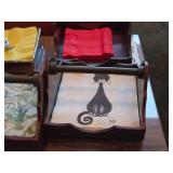 (3) Handmade Wooden Napkin Holder Tray with Handle (Norway) and (1) Mariposa Metal ; Silver Finish Napkin Holder Tray