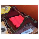 (3) Handmade Wooden Napkin Holder Tray with Handle (Norway) and (1) Mariposa Metal ; Silver Finish Napkin Holder Tray