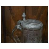Vintage 6" Glass German Beer Stein with Pewter Lid (likely engraved from 18th to 19th century)
