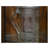 Vintage 6" Glass German Beer Stein with Pewter Lid (likely engraved from 18th to 19th century)