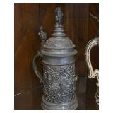 Vintage 10" Pewter German Beer Stein with Gambrinus on Lid (likely from Historical Period 1880-1900)