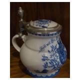 Vintage Kuhr Muhlried 406 Rein Zinn 6" Porcelain German Beer Stein with Hinged Pewter Lid