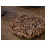 Hand Carved Wooden Decorative Bowl and Stand with Floral Motif