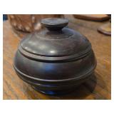 Vintage Ebony or Walnut Hand-Turned Wooden Bowl with Lid