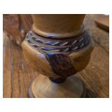 7" Hand Carved Wooden Vase with Pedestal Base