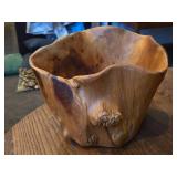 Bowl - Hand Carved Real Wood Stump Featuring Dramatic Live Edge Rim and Natural Grain Pattern