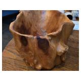 Bowl - Hand Carved Real Wood Stump Featuring Dramatic Live Edge Rim and Natural Grain Pattern
