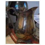 Vintage Wm Rogers & Son Victorian Rose Silverplated Water Pitcher with Ice Lip and Four Footed Base