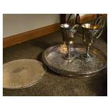 Vintage 12" Silverplated Serving Tray - Spring Flower by William Rogers & Sons with (2) Baroque Silverplated Water Goblets by Wallace