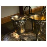 Vintage 12" Silverplated Serving Tray - Spring Flower by William Rogers & Sons with (2) Baroque Silverplated Water Goblets by Wallace