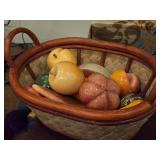 Set of 12 Alabaster Onyx Marble Stone Hand Carved Fruit in a Basket - Lime, Lemon, Mango, Apple, Watermelon, Banana, Canteloupe