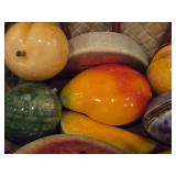 Set of 12 Alabaster Onyx Marble Stone Hand Carved Fruit in a Basket - Lime, Lemon, Mango, Apple, Watermelon, Banana, Canteloupe