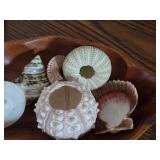 Walnut Wood Dish by Cottage Product (Phillipines) with Sea Shells
