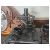Vintage Miniature Doll House Cast Iron Stove with Cast Iron Pots and Pans by Crescent