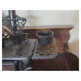 Vintage Miniature Doll House Cast Iron Stove with Cast Iron Pots and Pans by Crescent