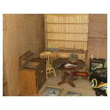 Lot of (1 Shelf) Miniature Doll House Accessories - Wood Display Box, Hexagon Display Cabinet, Dining Furniture (Buffet, Wash Sink, Dining Table and Chair), Violin, Side Tables with Décor, Cat Statue