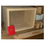 Lot of (1 Shelf) Miniature Doll House Accessories - Wood Display Box, Hexagon Display Cabinet, Dining Furniture (Buffet, Wash Sink, Dining Table and Chair), Violin, Side Tables with Décor, Cat Statue