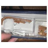 Lot of  Miniature Doll House Accessories - Corner Brick Fireplace, Vintage Spinning Wheel, Tile Stove / Ovne, Dining Chair, Spade and Hoe, Buffet, Wall Clocks, Musical Instruments Under Glass Dome